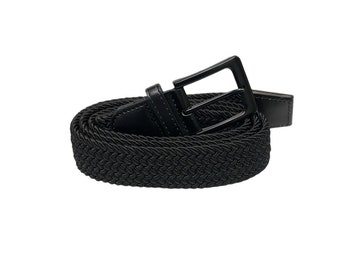 Elasticated Belt, Black Stretchy Belts, Braided Belt, 1.25" Wide,