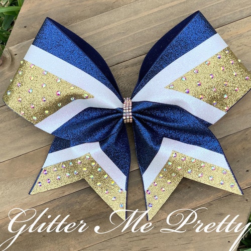 Navy Blue Glitter Cheer Bow 