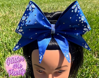 Cheer Bow Team Royal Blue Strass Cheer Bow Grote bling genaaide wedstrijdboog Custom Cheer Team Bow Dance Bow Bow Big Bling Blue Cheer Bow