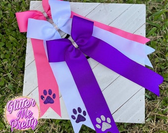 Cheer Bows Ribbon Glitter Paw Collegiate Cheer Bows Cheerleader Ribbon Bows Custom Team Bows Ponytail Cheer Bow Ribbon White Cheer Bows