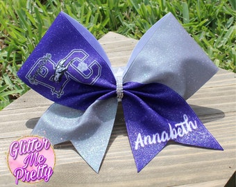 Cheer Bow Custom Team Logo Big Glitter Cheer Bow Purple Silver Custom Colors Cheer Bows Practice Cheer Bows Team Bow Custom Team Mascot Bows