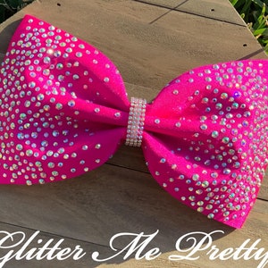Cheer Bows Full Bling Dark Pink Bow Rhinestone Competition Bow Team Crystal Rhinestones Dark Pink Rhinestone Cheer Tailless Bow 4 inch