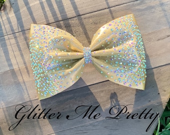 Cheer Bows Full Bling Gold Bow Rhinestone Competition Bow Team Crystal Rhinestones Gold Glitter Rhinestone Cheer Tailless Bow 4 inch