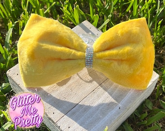 Cheer Bow Yellow Velvet Tailless Bow Cheer Bow Big Competition Bow Custom Cheer Team Bow Dance Bow Game Day Bow Yellow Cheer Bow Cheer Bow