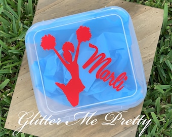 Cheer Bow Holder Bow Box Cheer Team Bow Storage Protector Bow Organizer / Caja de lazos personalizada con nombre y diseño
