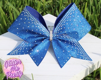 Cheer Bow Team Royal Blue Rhinestone Cheer Bow Big Bling Blue Competition Bow Custom Cheer Team Bow Dance Bow Game Day Bow Glitter Cheer Bow