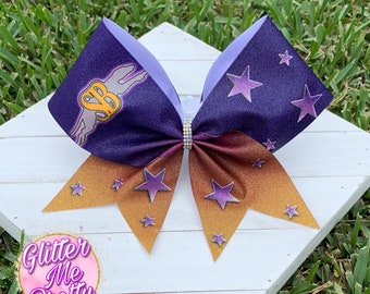 Cheer Bow Custom Team Logo Big Glitter Cheer Bow Purple Gold Custom Colors Cheer Bows Practice Cheer Bows Team Bow Custom Team Mascot Bows