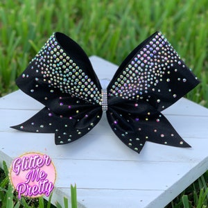 Team Cheer Bow Black Fabric Rhinestone Cheer Bow All Star Competition Bow Customize Cheer Bow