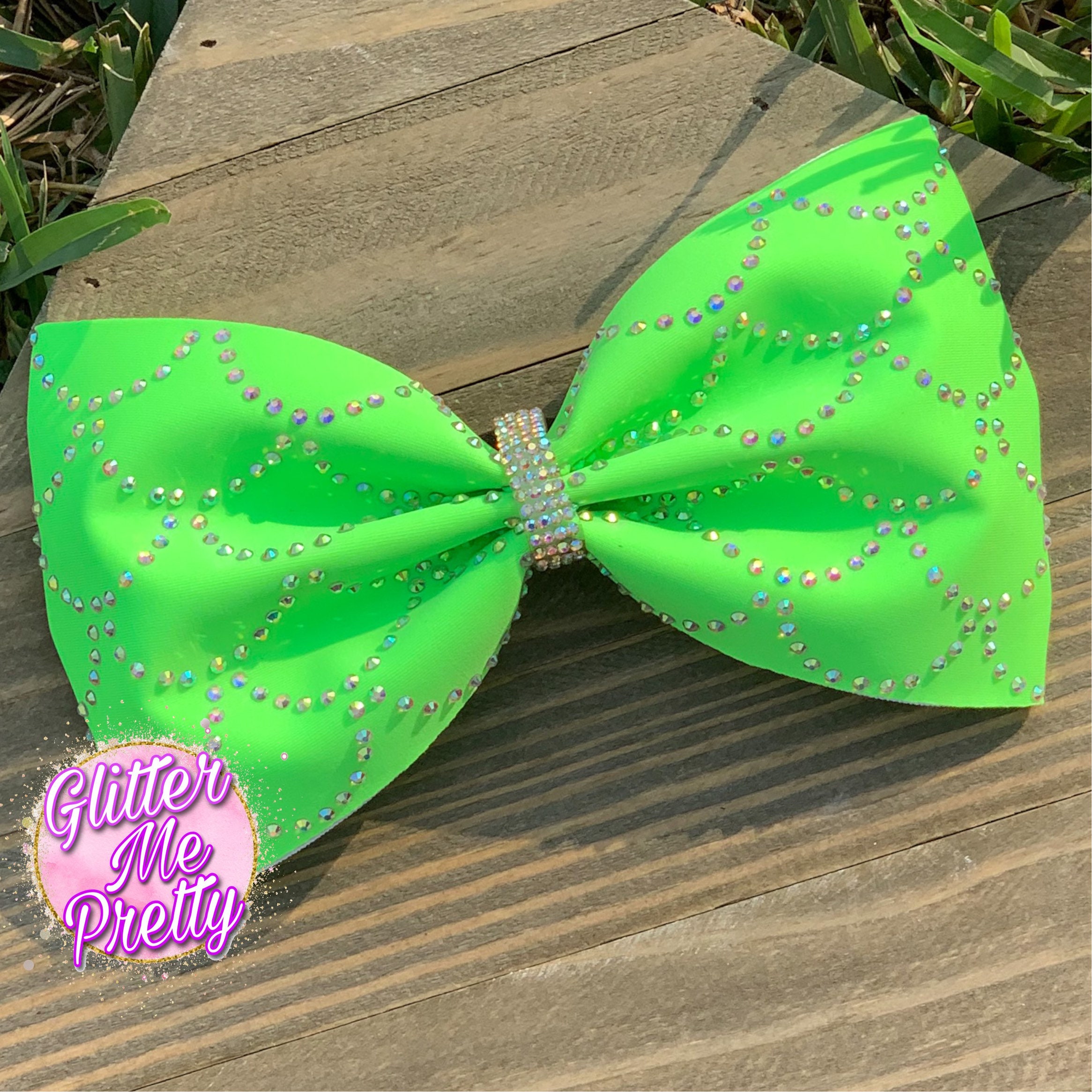 Cheer Bows Full Bling Neon Green Bow Rhinestone Competition Etsy
