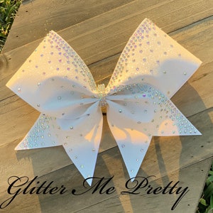 Cheer Bow Team White Rhinestone Cheer Bow Big Bling All Star Competition Bow Custom Cheer Team Bow Dance Bow Game Day Bow Glitter Cheer Bow