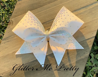 Cheer Bow Team White Rhinestone Cheer Bow Big Bling All Star Competition Bow Custom Cheer Team Bow Dance Bow Game Day Bow Glitter Cheer Bow