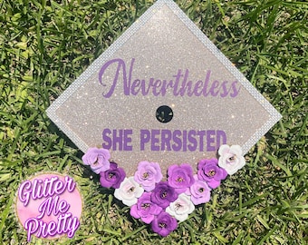 Graduation Cap Topper Glitter READY TO SHIP Cardstock Flower Rhinestone Bling Grad Cap Topper Graduation Gift Cap Decorated Grad Cap Bling