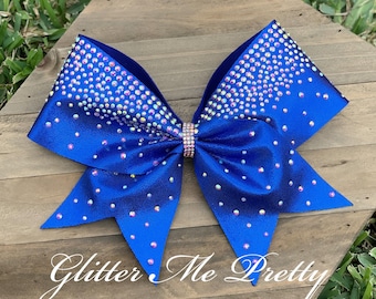 Team Cheer Bow Blue Fabric Rhinestone Cheer Bow All Star Competitie Bow Personaliseer Cheer Bow Royal Blue Cheer Bow Big Bling Bow Dance Bow