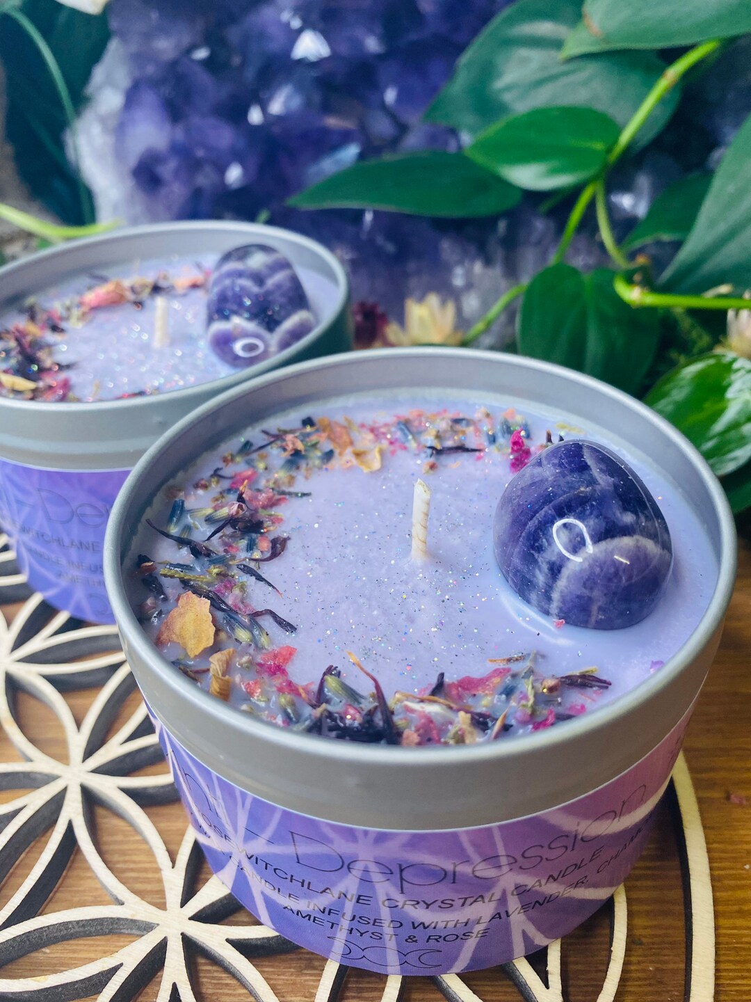Anti Depression Care, Crystal Candle, Witch Candle, Self Care Candle