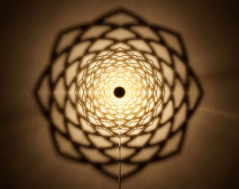 Lampe murale Silhouette Fleur de Fibonacci - Abat-jour en bois - Plafonnier ombre - Géométrie sacrée - Lampe ombre Golden Ratio