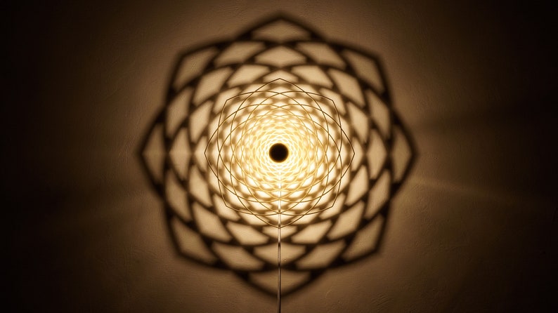 Wall Lamp Silhouette Fibonacci Flower Wood Lampshade Shadow Ceiling Light Sacred Geometry Golden Ratio Shadow Lamp image 1