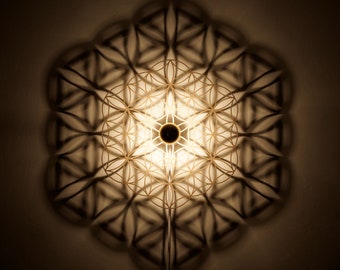 Lámpara de Pared Flor de la Vida - Lámpara de Sombra Pantalla de Madera - Luz de Techo - Geometría Sagrada de Sombra