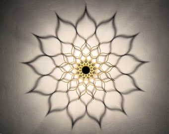 Wall lamp - mandala shadow lamp in the shape of a flower - wooden lampshade - accent light shadow play flower - ceiling