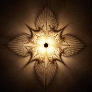 LED wall lamp OP Art #2 - wooden lampshade - shadow light - shadow image fractal