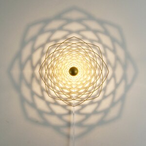 Wall Lamp Silhouette Fibonacci Flower Wood Lampshade Shadow Ceiling Light Sacred Geometry Golden Ratio Shadow Lamp image 3