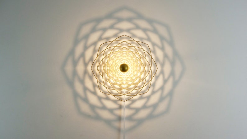 Wall Lamp Silhouette Fibonacci Flower Wood Lampshade Shadow Ceiling Light Sacred Geometry Golden Ratio Shadow Lamp image 3