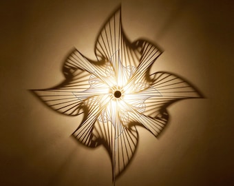 Wall lamp OP Art #1 - wooden lampshade - shadow lamp - shadow image fractal