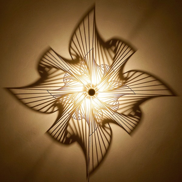 Applique OP Art #1 - abat-jour en bois - lampe ombre - silhouette fractale