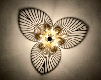 Wall lamp OP Art #3 - wooden lampshade - accent light - fractal - leaves - effect light