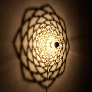 Wall Lamp Silhouette Fibonacci Flower Wood Lampshade Shadow Ceiling Light Sacred Geometry Golden Ratio Shadow Lamp image 2