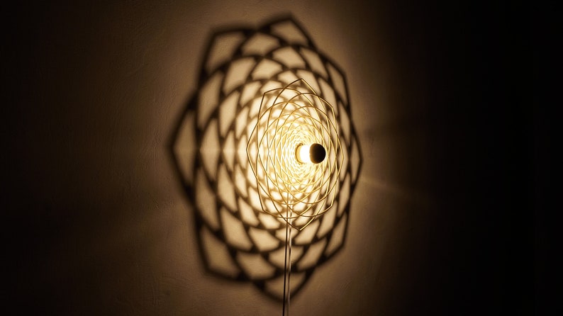 Wall Lamp Silhouette Fibonacci Flower Wood Lampshade Shadow Ceiling Light Sacred Geometry Golden Ratio Shadow Lamp image 2