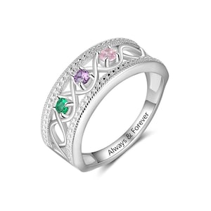 Accented Family Ring with 1 Engraved Phrase | Personalized Mothers Ring | Grandmothers Ring | Sterling Silver Ring | P63