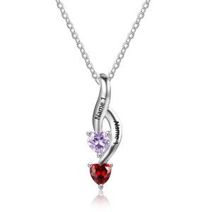 Personalized Birthstone Necklace with 2 Names and 2 Birthstones | Initial Necklace | Name Necklace | Sterling Silver Necklace | Q9