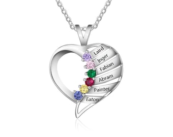 Personalized Birthstone Necklace for Grandma with 6 Names and 6 Birthstones | Grandmother Necklace | Nana Sterling Silver Necklace | Q33