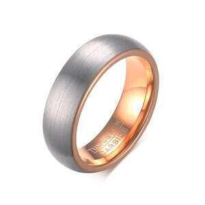 Silver Tungsten Ring | Rose Gold Interior | Mens Wedding Ring and Wedding Band for Him | Custom Engraved Name Ring For Him | M2