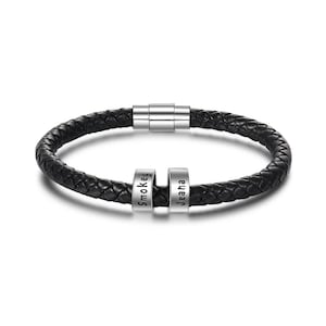 Mens Black Bracelet • Father’s Day Gift • Personalized Gift Idea for Dad • Present for Him • Comfort Fit Bracelet • Genuine Leather | B3