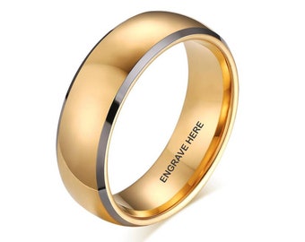 Mens Gold Wedding Band Personalized with Engraved Phrase | Personalized Mens Ring | Promise Ring For Him | Gold Tungsten Ring | M7