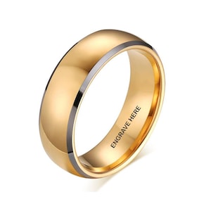 Mens Gold Wedding Band Personalized with Engraved Phrase | Personalized Mens Ring | Promise Ring For Him | Gold Tungsten Ring | M7