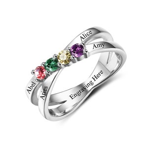 Mothers Ring with 4 Names, 4 Birthstones, and 1 Phrase | Mothers Day Gift | Grandmothers Ring | Gift For Mom | Sterling Silver Ring | P33