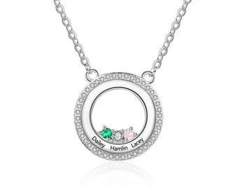 Personalized Necklace with 3 Engraved Names and 3 Custom Birthstones | Statement Necklace | Sterling Silver Necklace | Q26