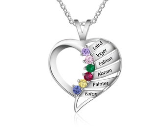 Personalized Birthstone Necklace with 6 Names and 6 Birthstones | Mother Grandmother Necklace | Grandma Nana Sterling Silver Necklace | Q33