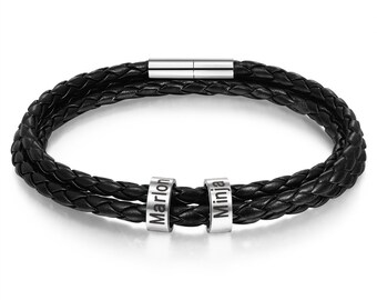 Personalized Genuine Leather Bracelet Free Engraving Brown Studded