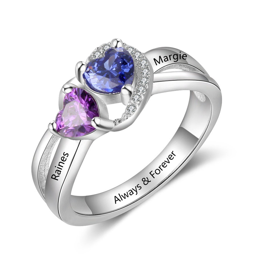 Personalized Accented Promise Ring With 2 Names, 2 Birthstones, and 1 ...