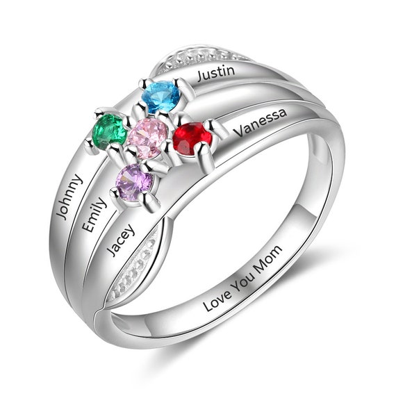 Seven Birthstone Mothers Ring Stack