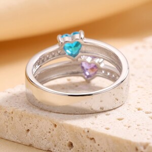 Promise Ring for Her with 2 Names and 2 Birthstones, Sterling Silver Double Band Ring with Pave Accents, Personalized Gift for Daughter image 5