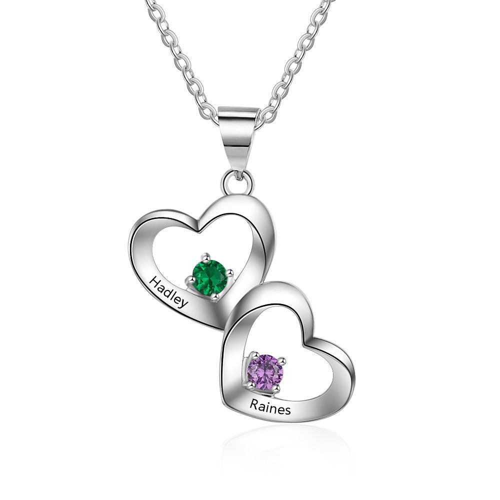 Heart necklace shop with two birthstones