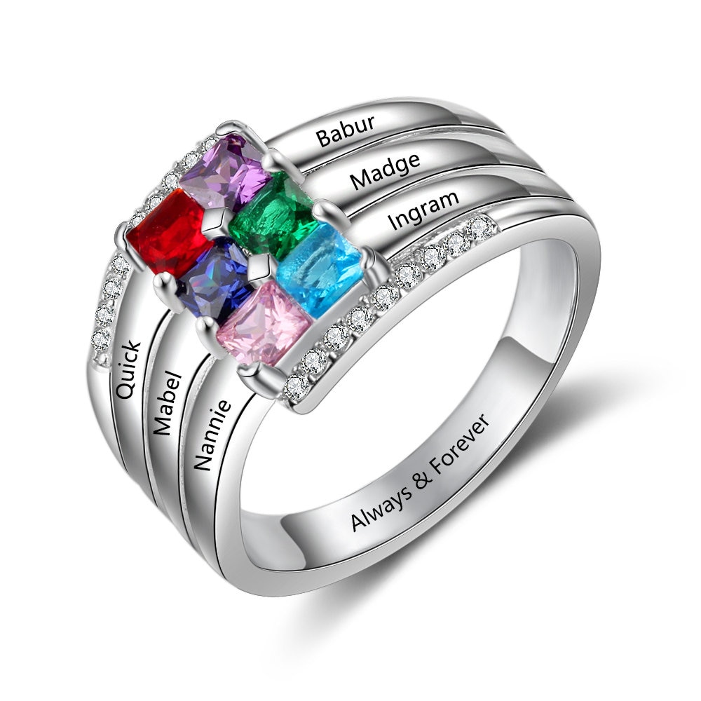 Family Ring With 6 Names, 6 Birthstones, and 1 Phrase | Grandma Jewelry ...