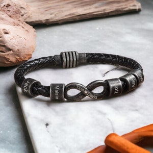 Personalized Infinity Bracelet For Men - Custom Name Leather Bracelet, Dad Gift, Stainless Steel - View #7