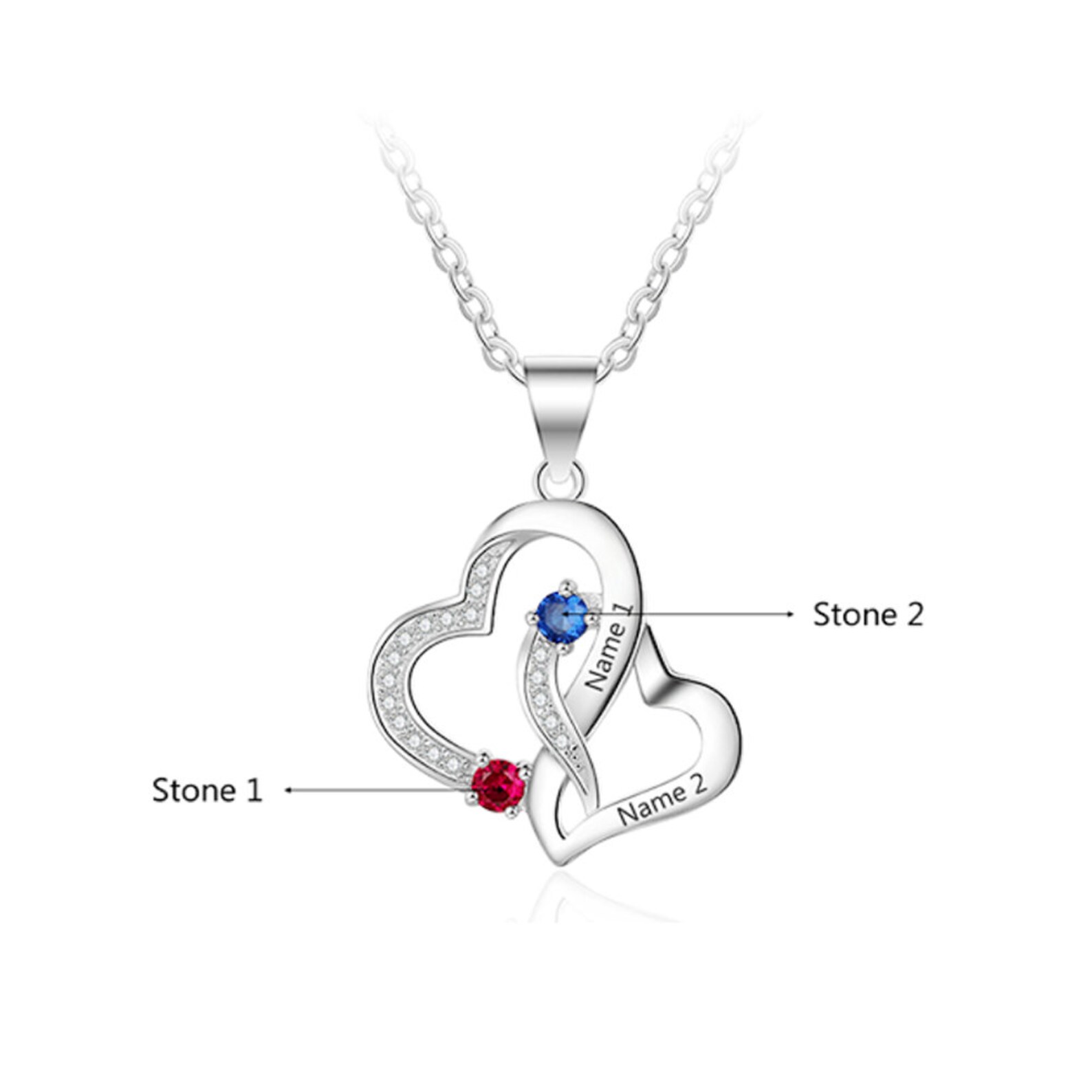 Promise Necklace Personalized With 2 Names and 2 Birthstones Etsy