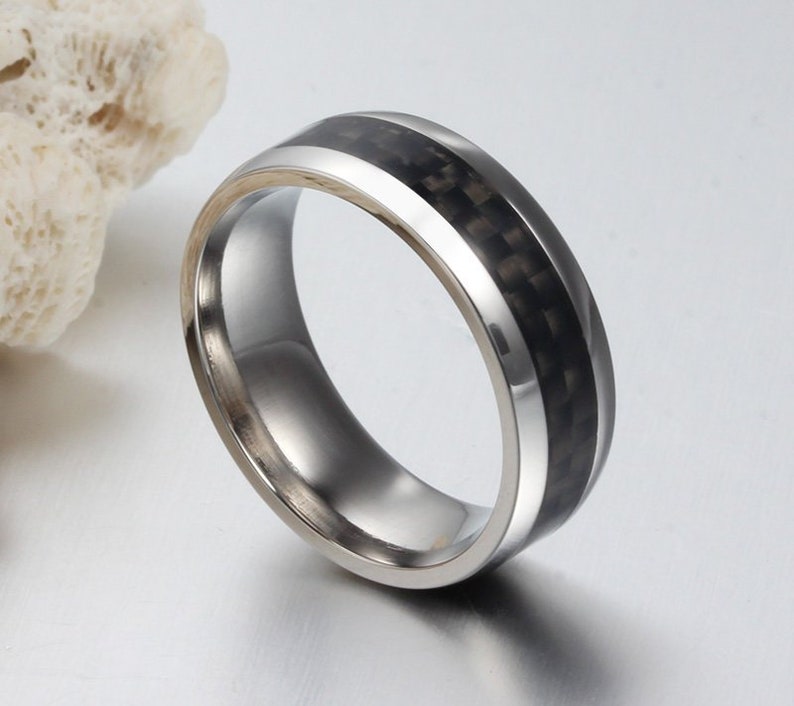Personalized Mens Ring With Black Inlay | Custom Engraved Phrase | Mens ...
