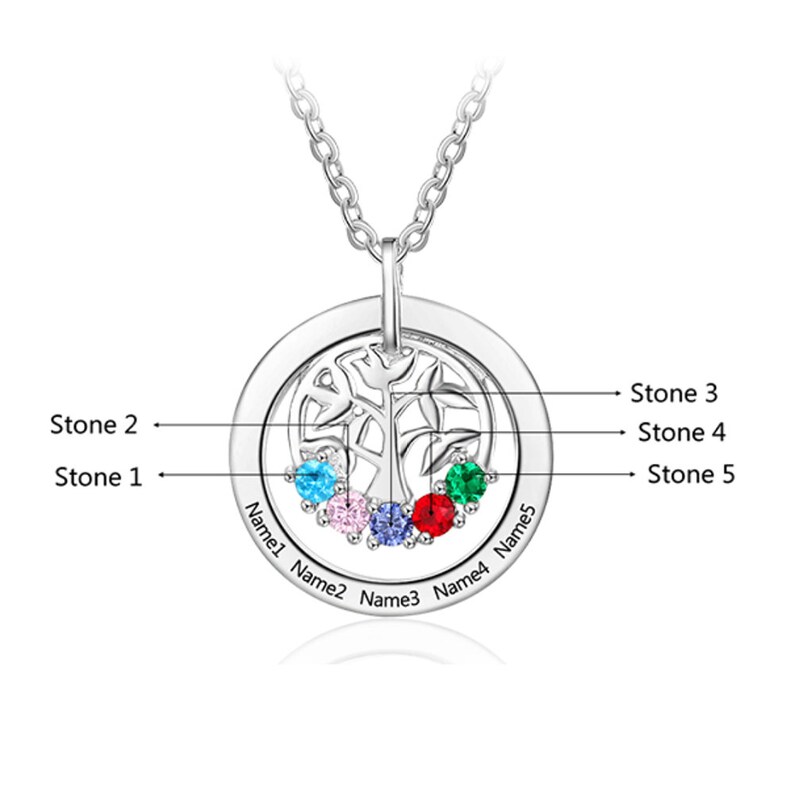 Personalized Family Tree Necklace With 5 Engraved Names and 5 Etsy